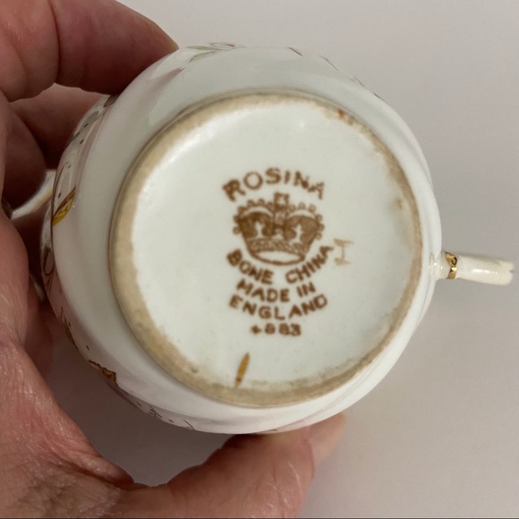 ❌SOLD❌Vintage Rosina Bone China Tea Cup & Saucer Floral Rose Dragonfly England - Picture 8 of 13